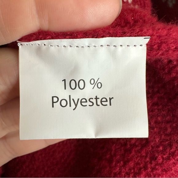 Paw Print Fair Isle Sweater Women L Thick Red Animal Lover Dog Cat Rescue Nordic - Picture 12 of 13